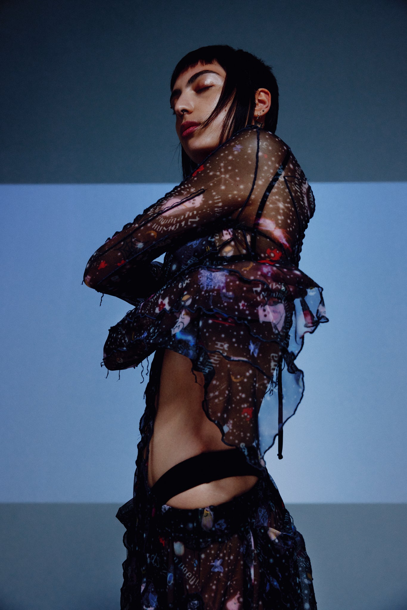 Crop-top wrap en mesh Cosmos