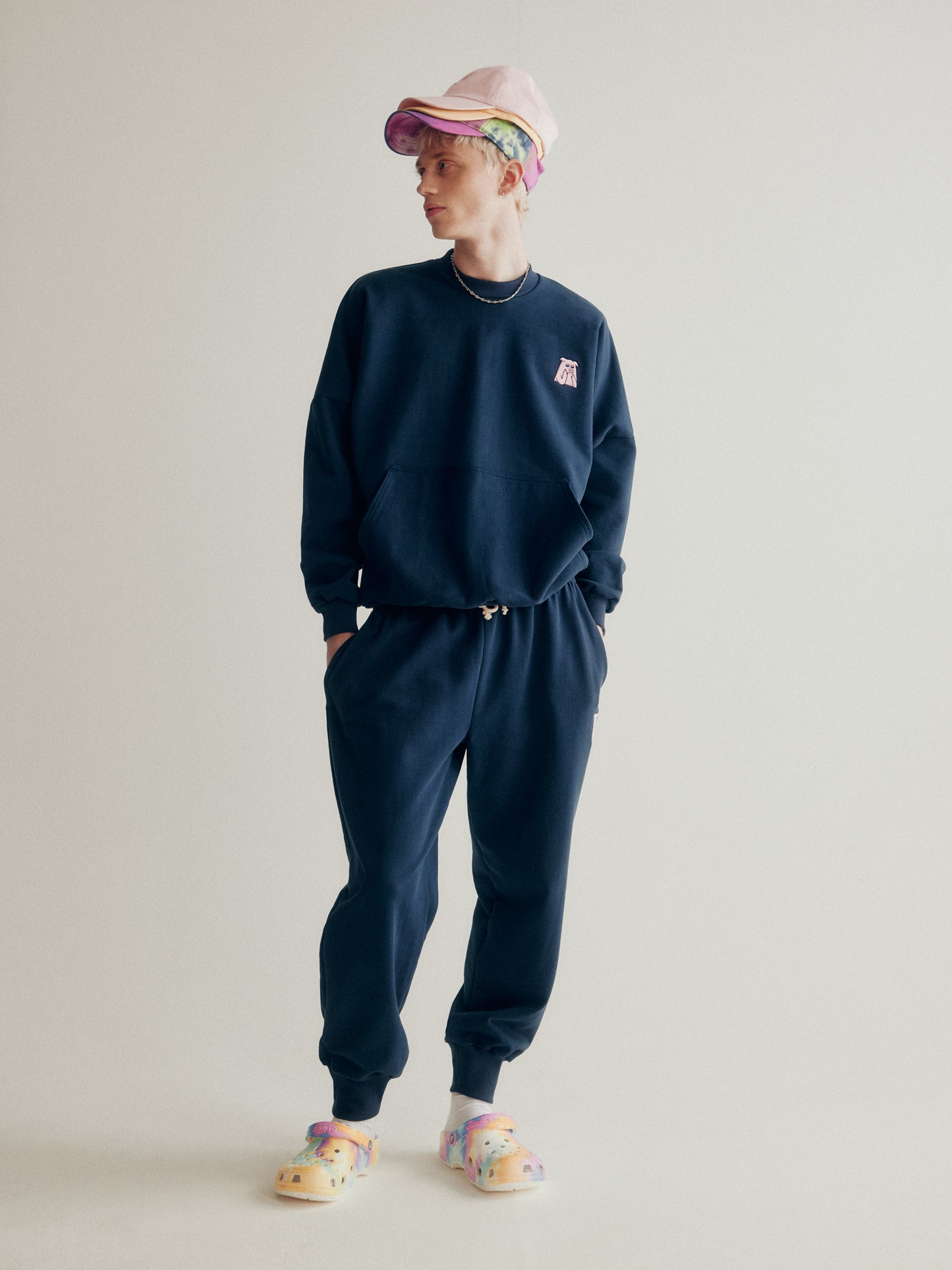 100% cotton navy track pants