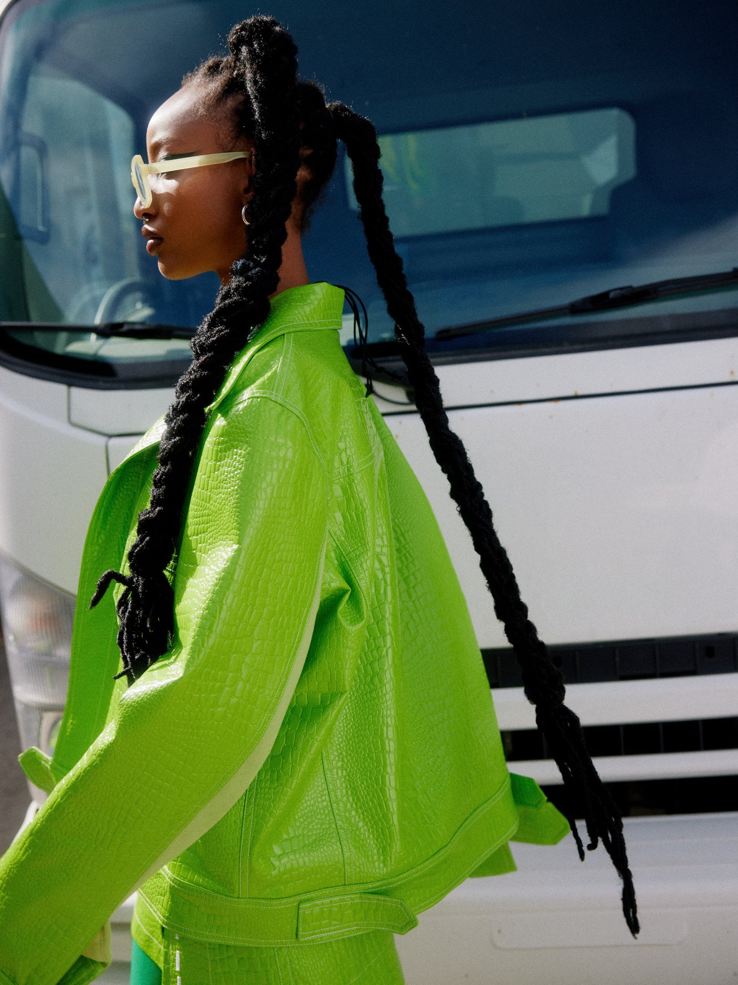 Veste verte en cuir végétalien genderless