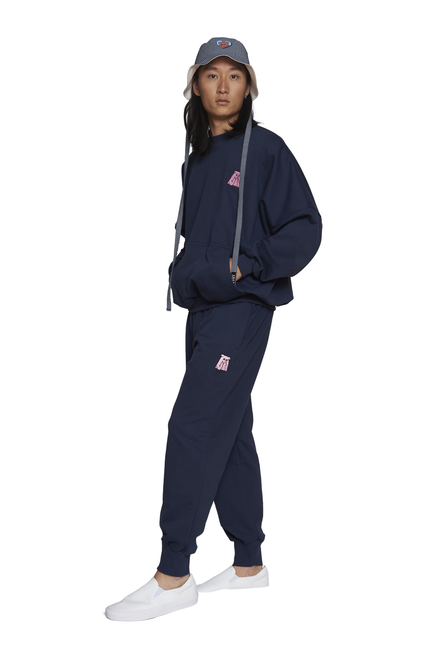 100% cotton navy track pants